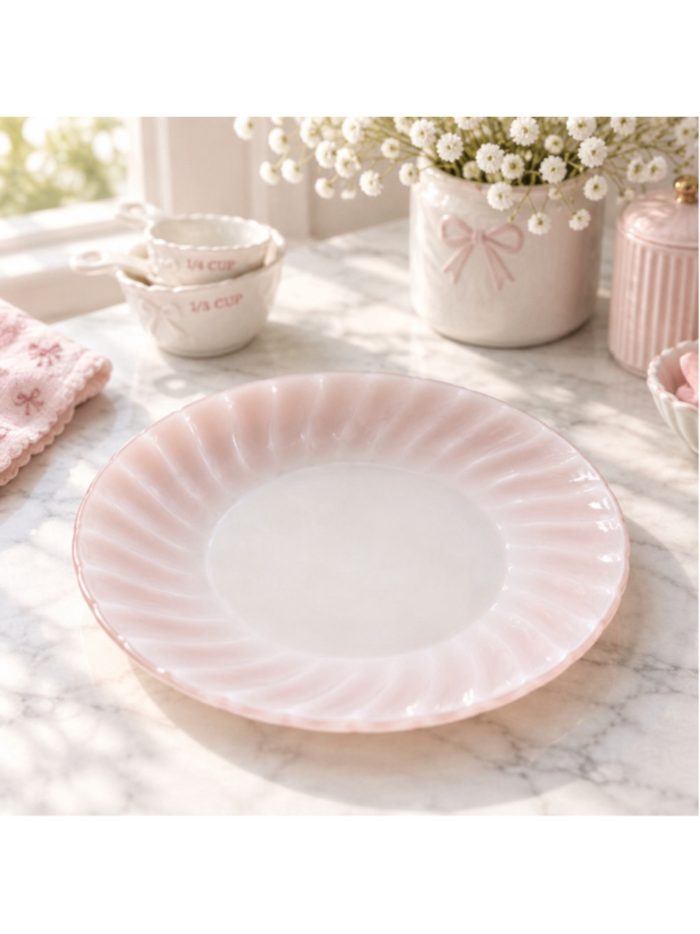 Fire-King Vintage Pink Swirl Milk Glass Dinner Plates Set of Two Coquette Fairy